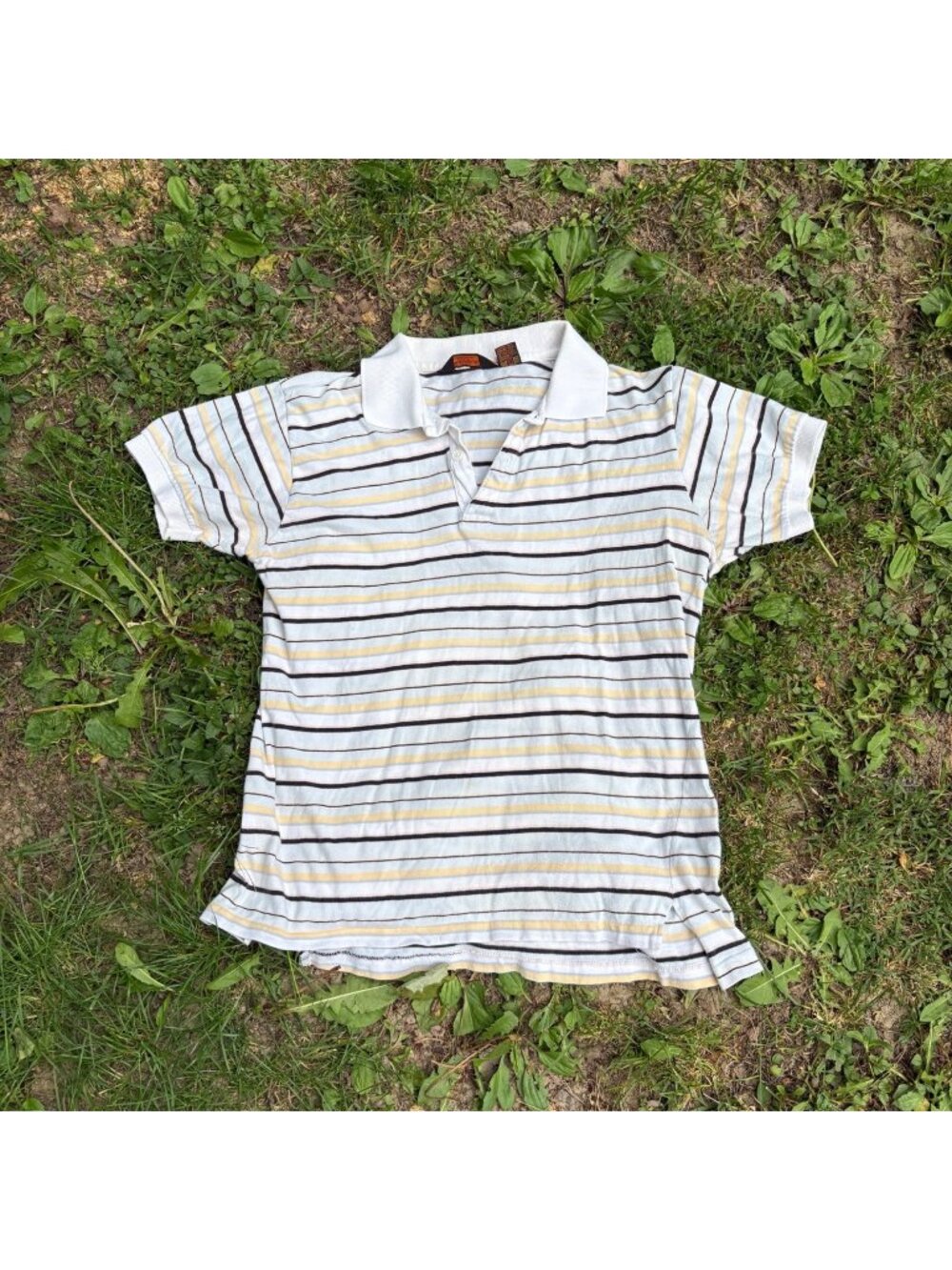 Vintage Yves Saint Laurent Sportswear Striped Polo Shirt White Multi L 100% Cott